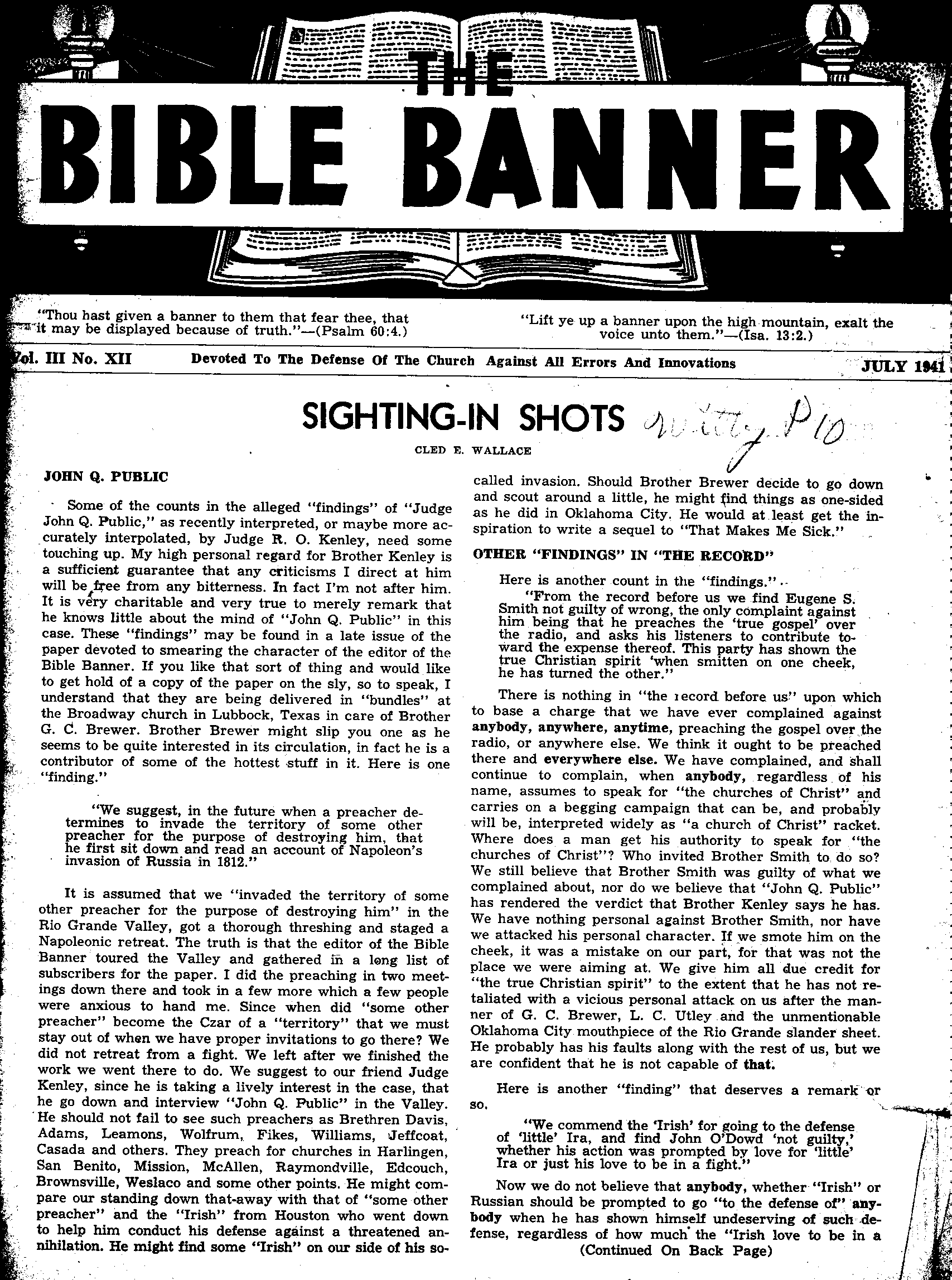 Bible Banner Original: Vol.3 No.12 Pg.1