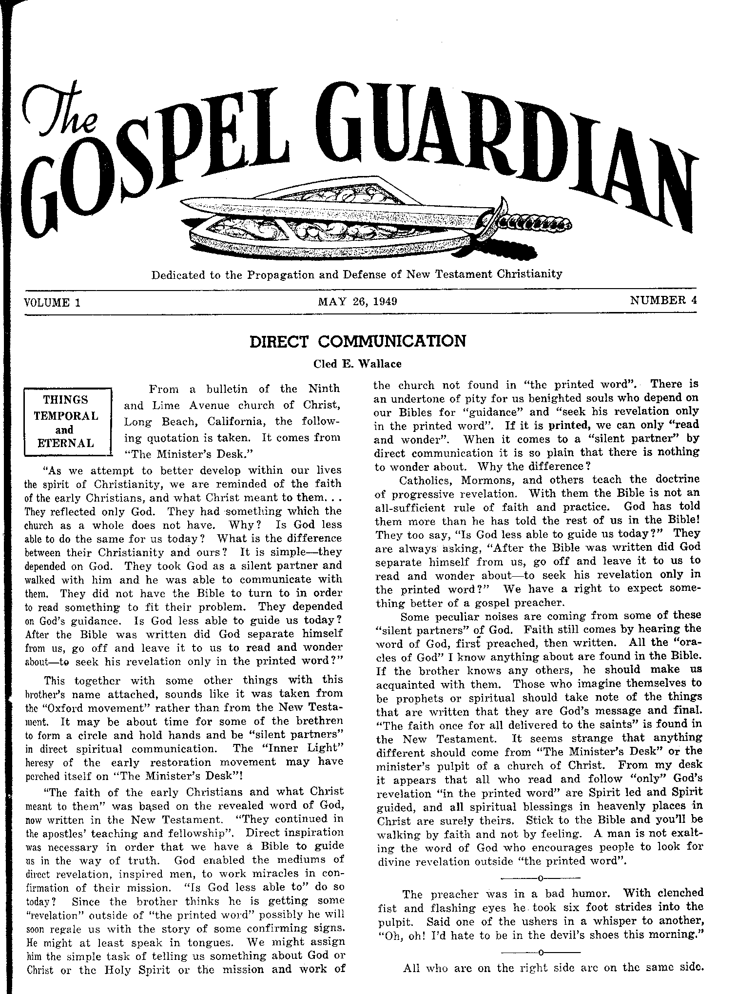 Gospel Guardian Original: Vol.1 No.4 Pg.1