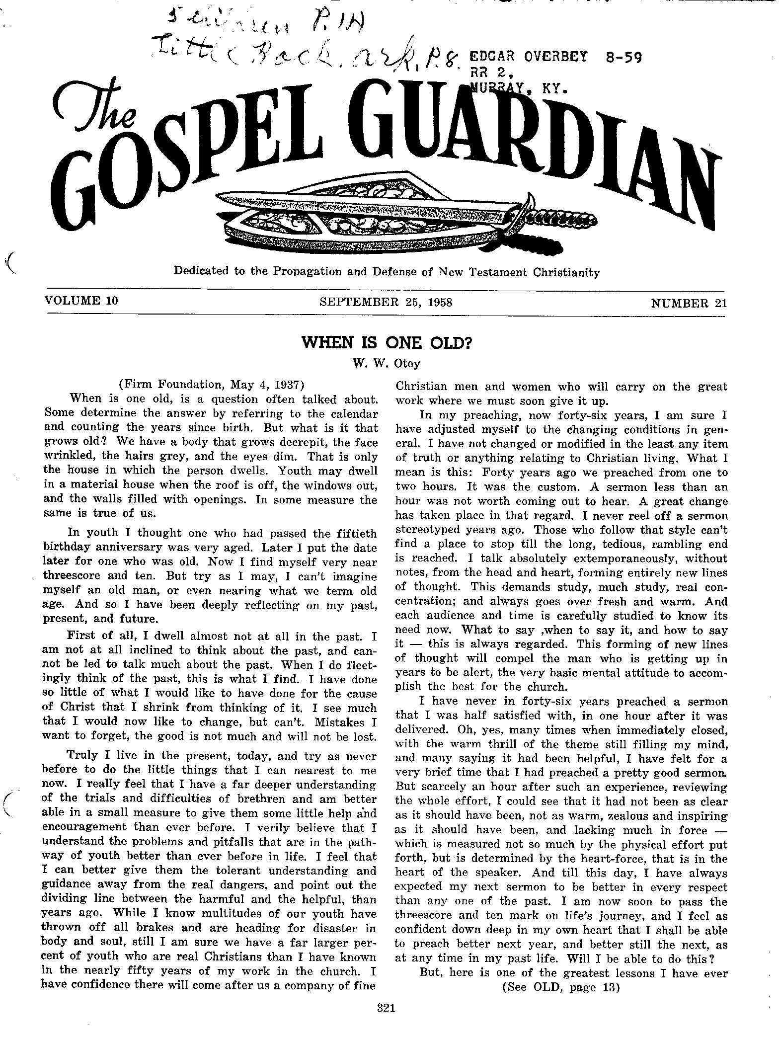 Gospel Guardian Original: Vol.10 No.21 Pg.1