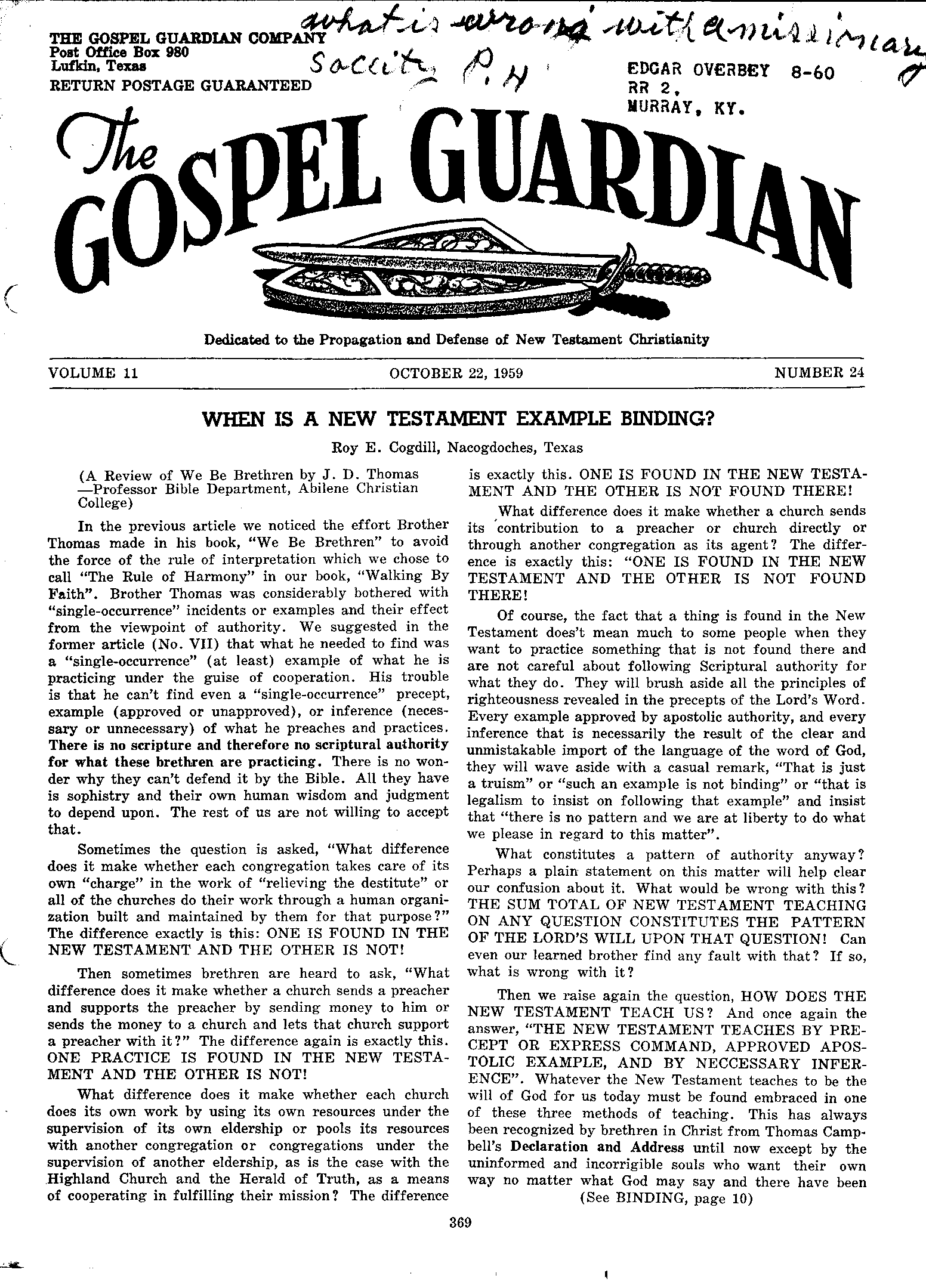 Gospel Guardian Original: Vol.11 No.24 Pg.1