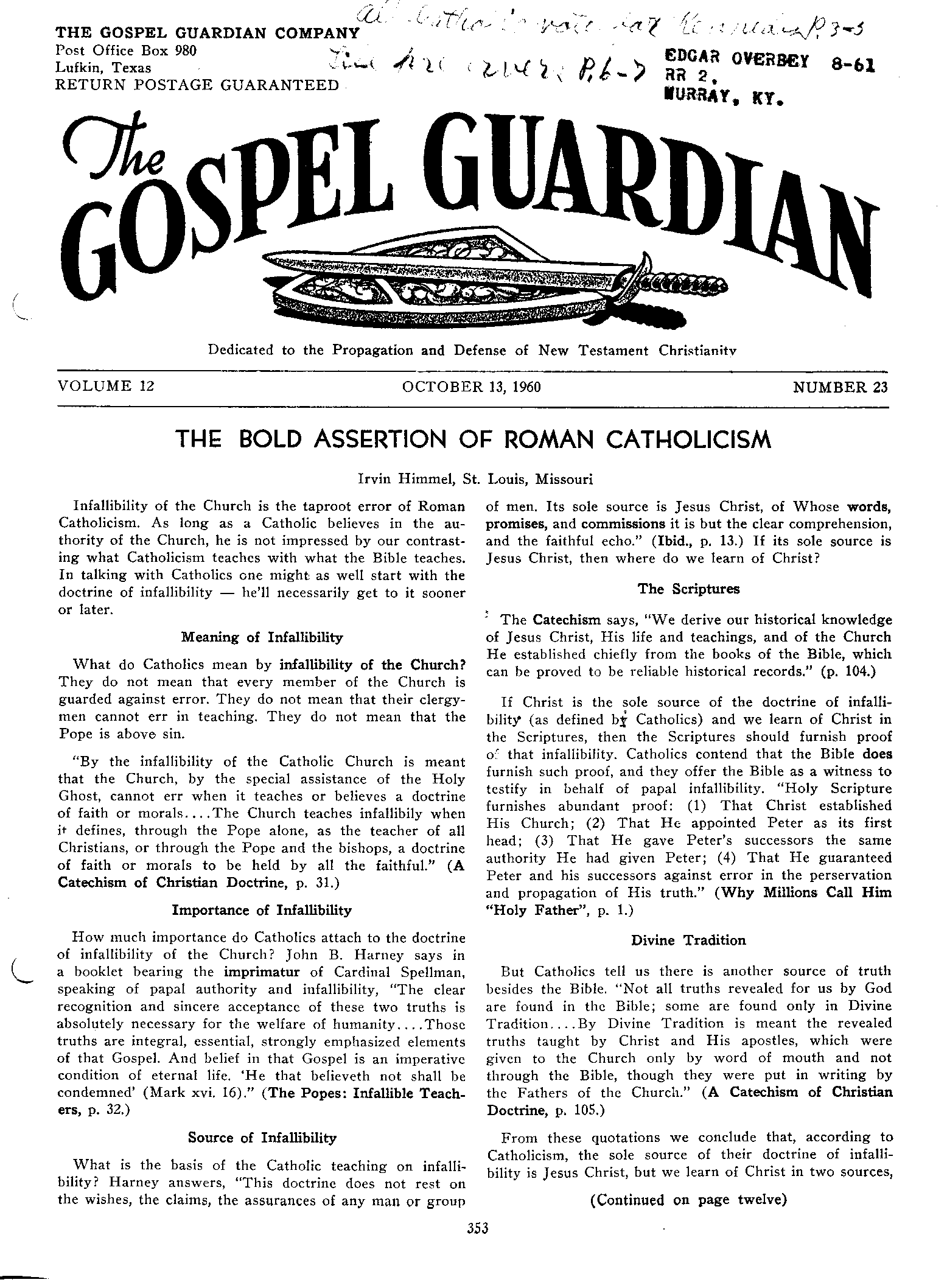 Gospel Guardian Original: Vol.12 No.23 Pg.1