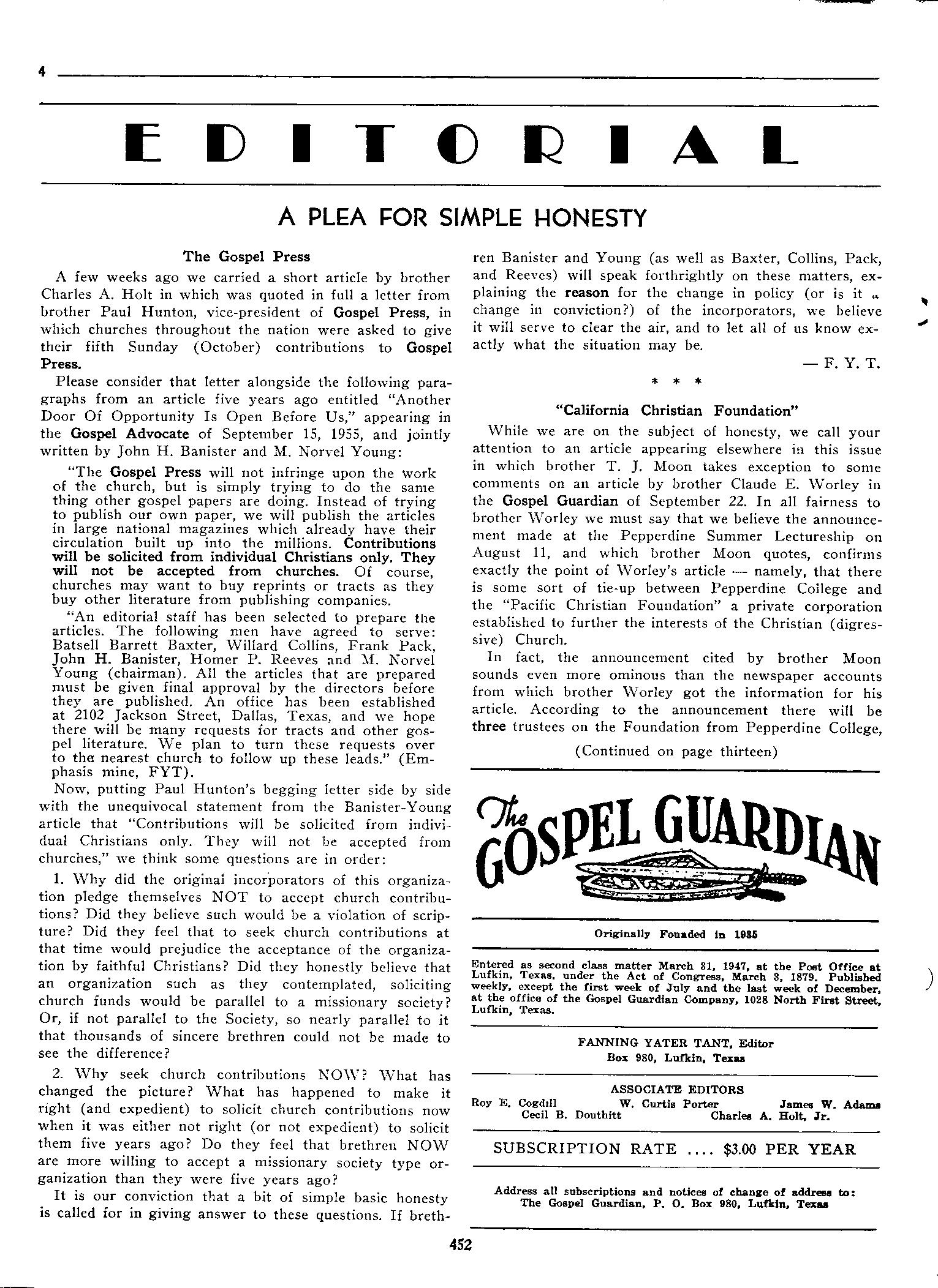 Gospel Guardian Original: Vol.12 No.29 Pg.4