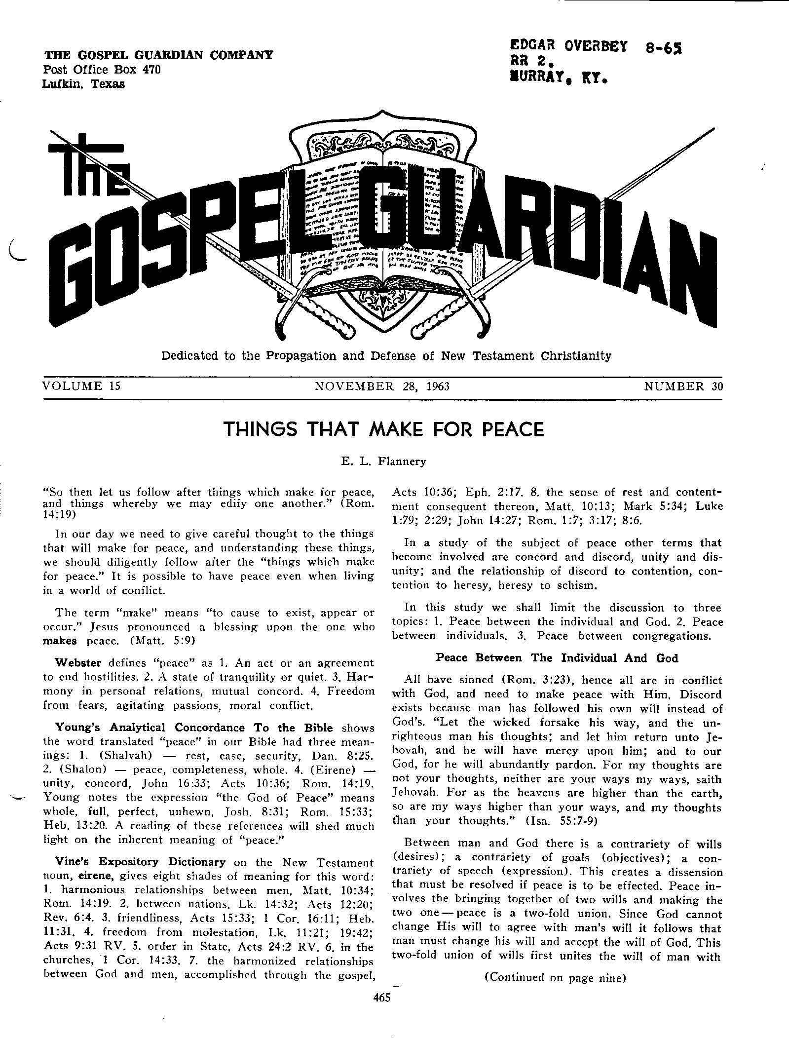 Gospel Guardian Original: Vol.15 No.30 Pg.1