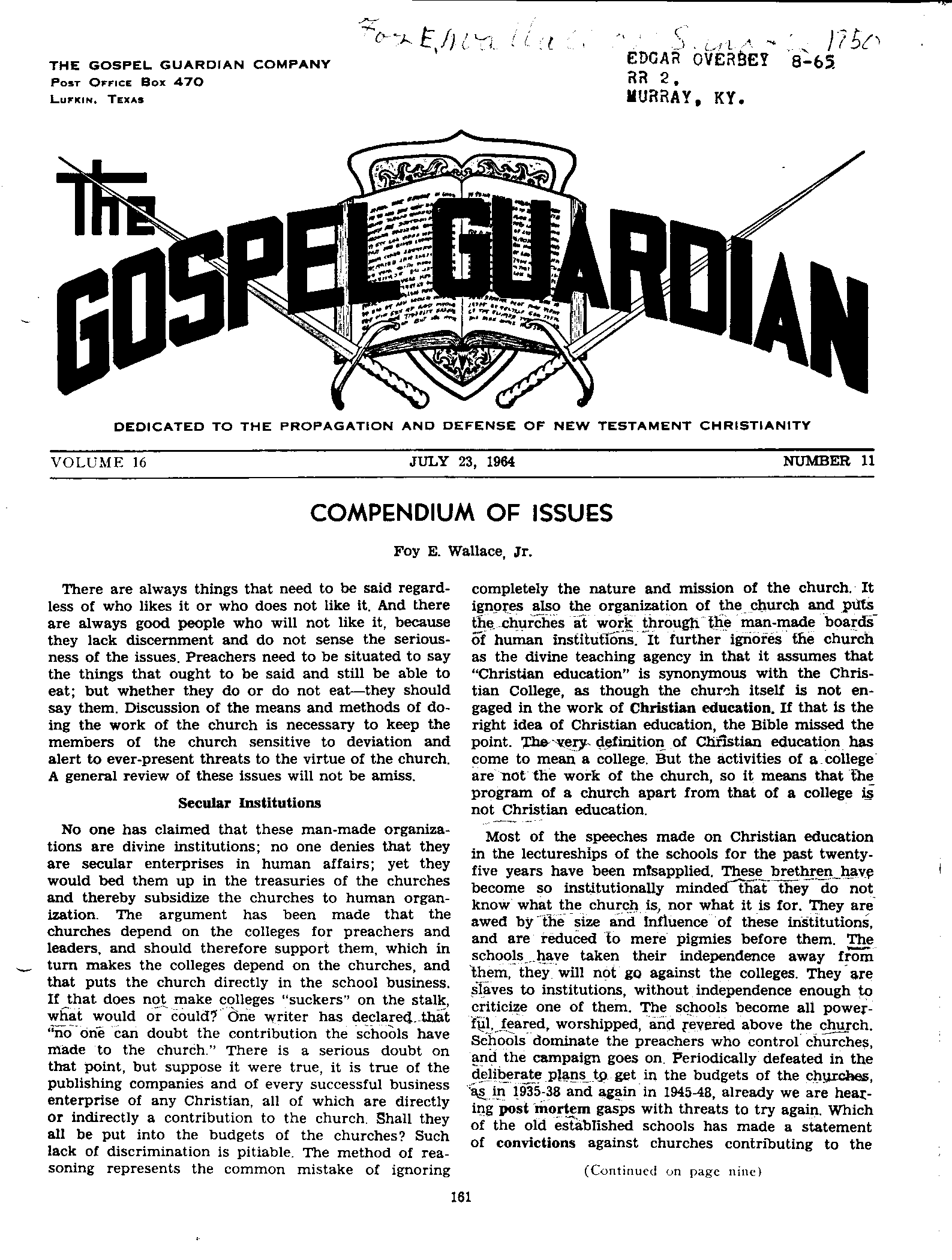 Gospel Guardian Original: Vol.16 No.11 Pg.1