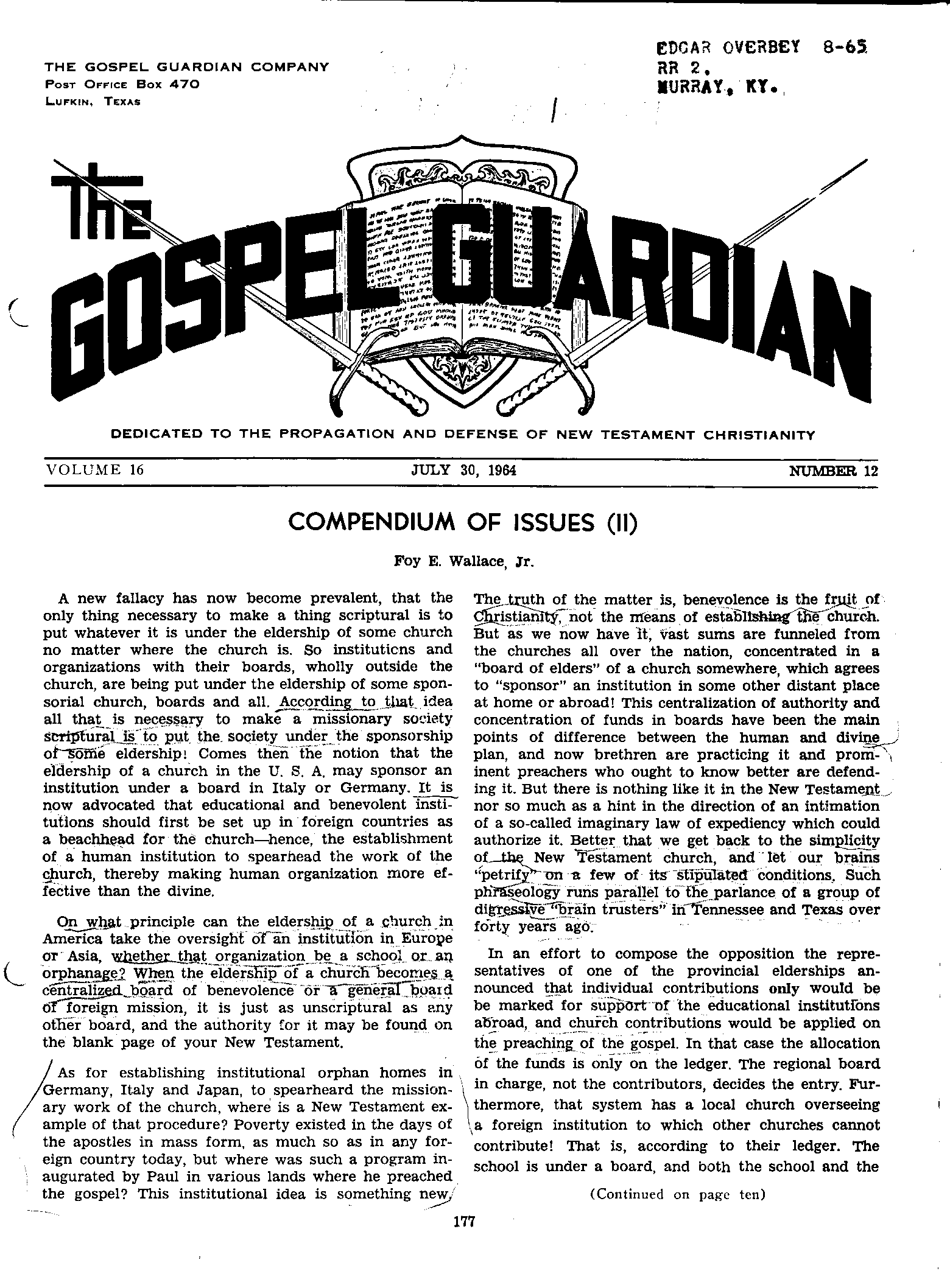 Gospel Guardian Original: Vol.16 No.12 Pg.1