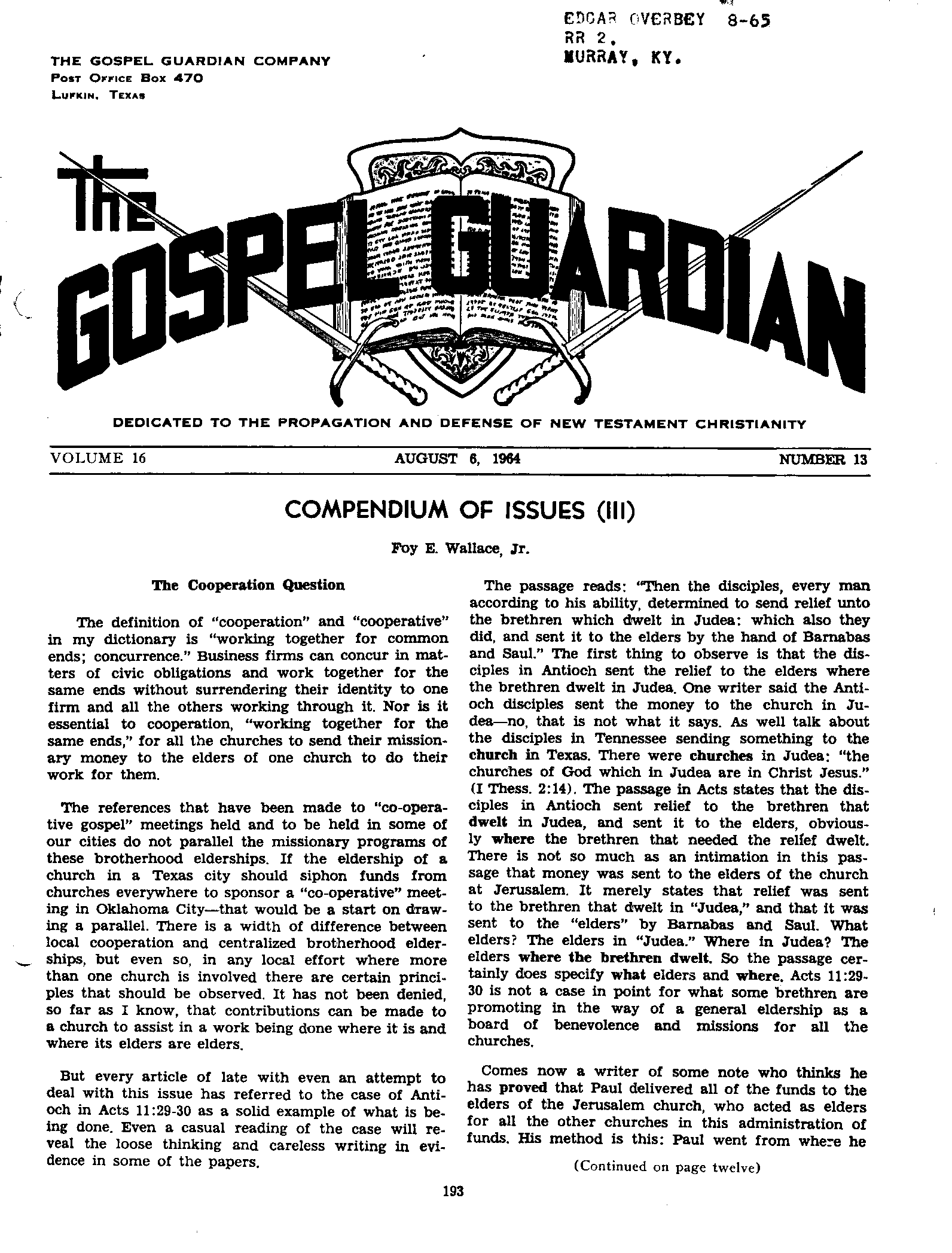 Gospel Guardian Original: Vol.16 No.13 Pg.1
