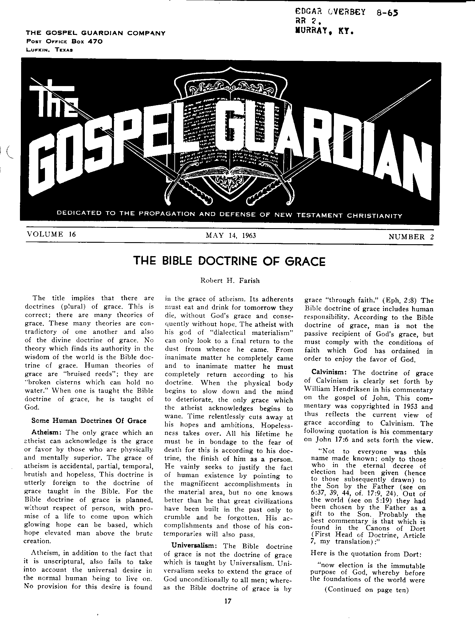 Gospel Guardian Original: Vol.16 No.2 Pg.1