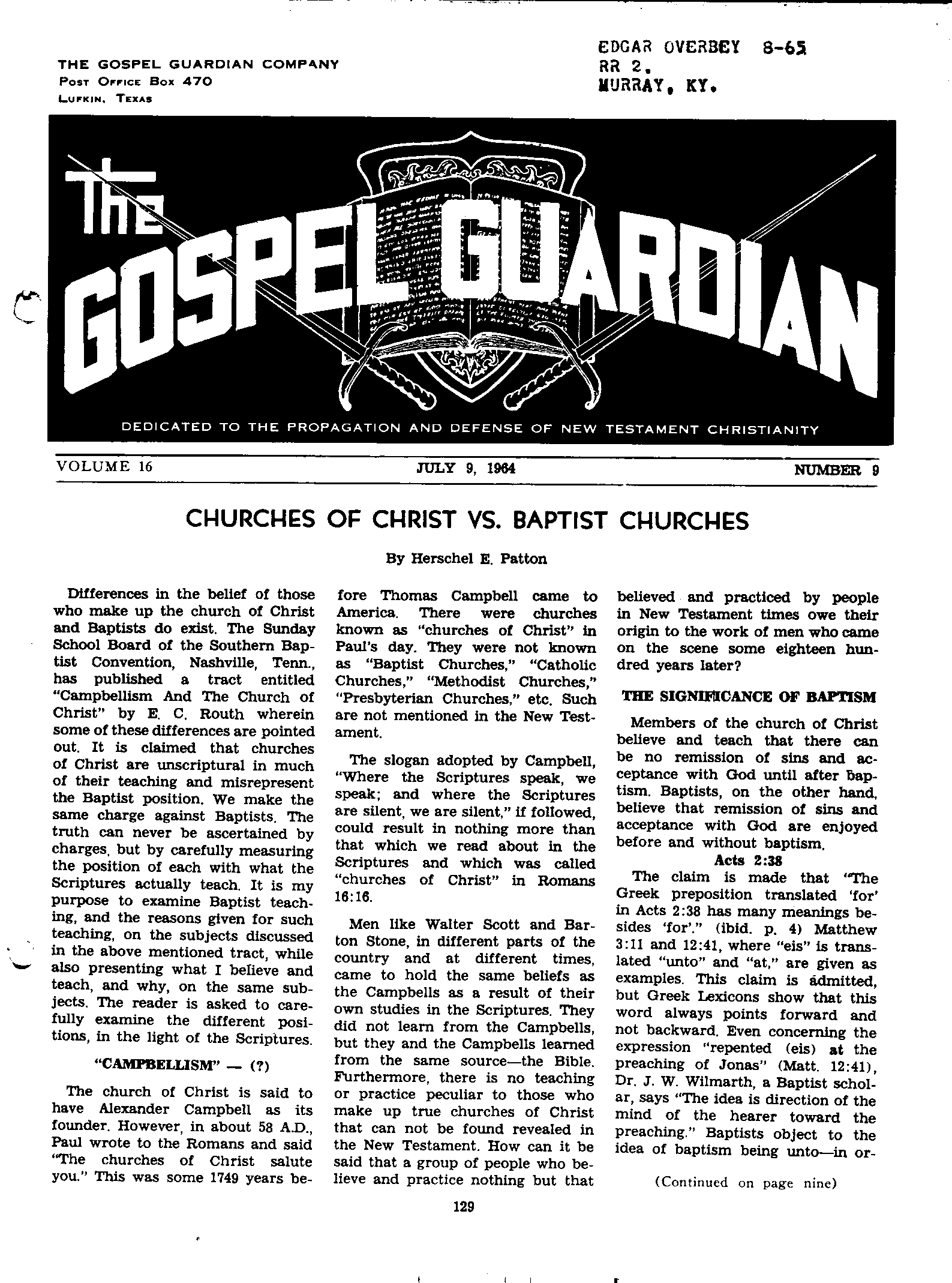 Gospel Guardian Original: Vol.16 No.9 Pg.1