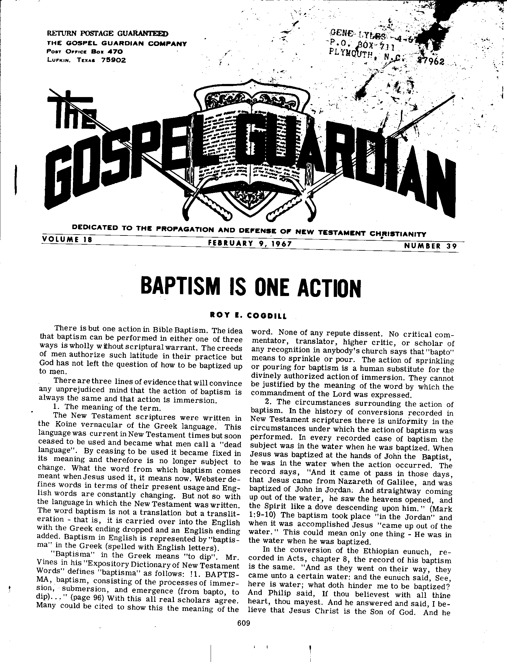 Gospel Guardian Original: Vol.18 No.39 Pg.1