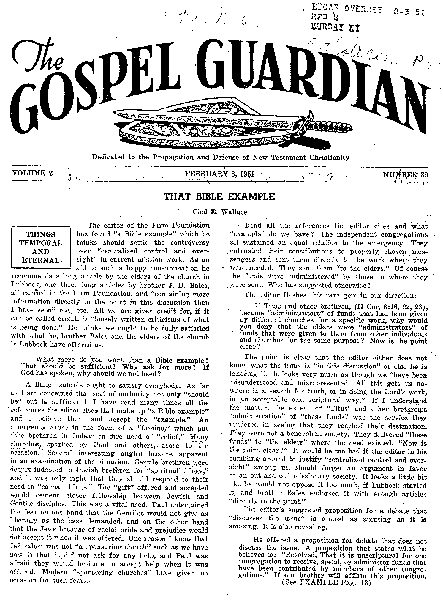 Gospel Guardian Original: Vol.2 No.39 Pg.1