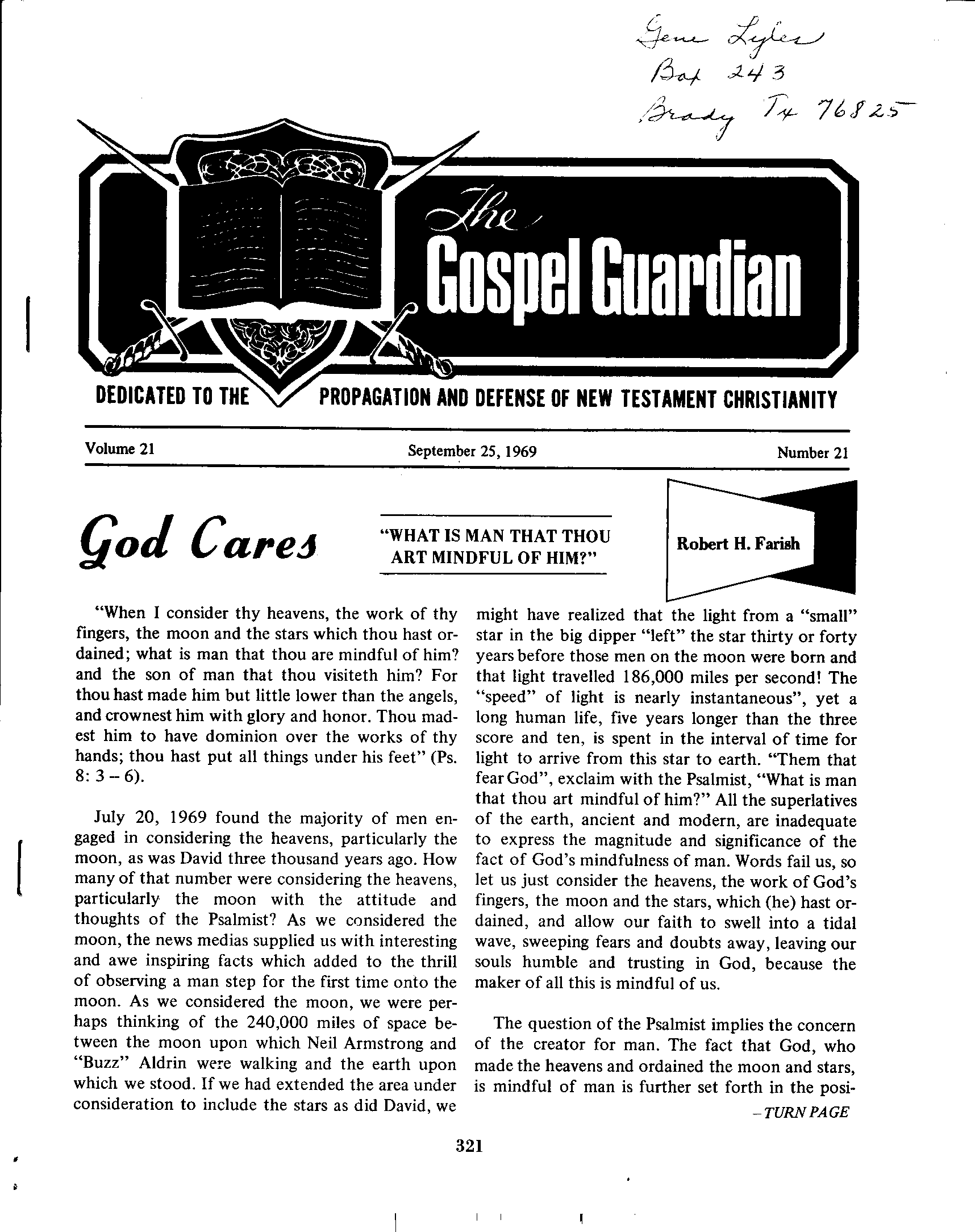 Gospel Guardian Original: Vol.21 No.21 Pg.1