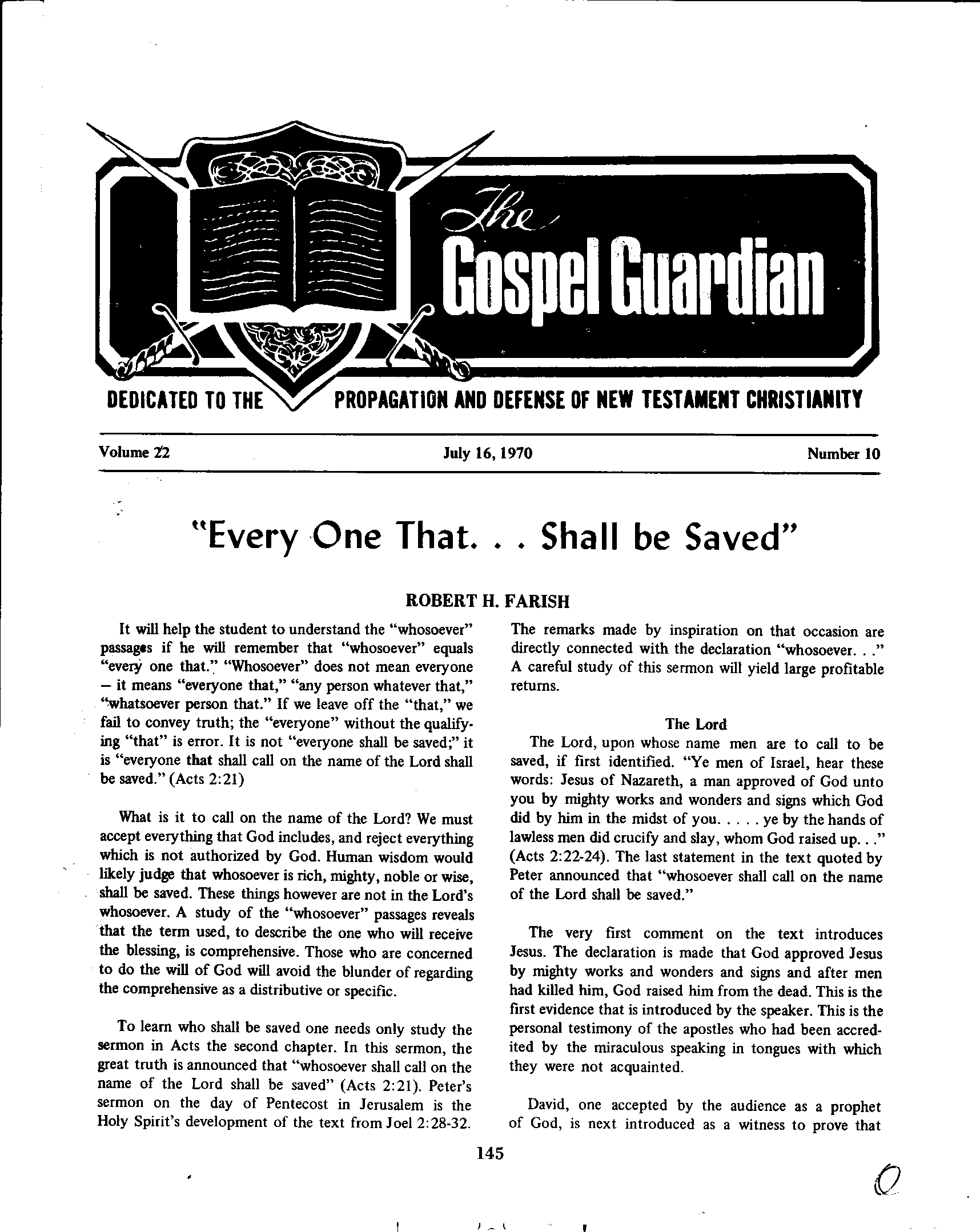Gospel Guardian Original: Vol.22 No.10 Pg.1