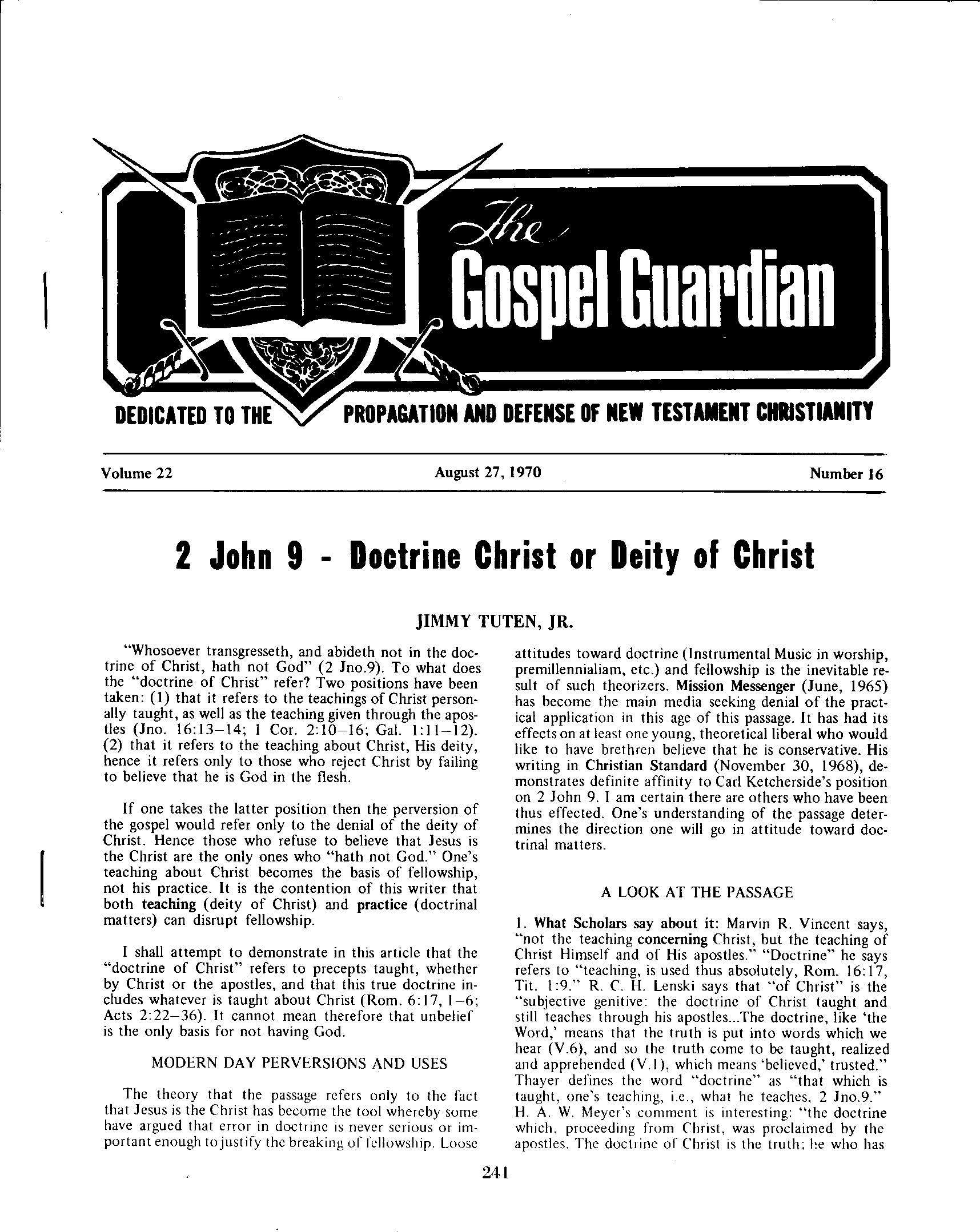 Gospel Guardian Original: Vol.22 No.16 Pg.1