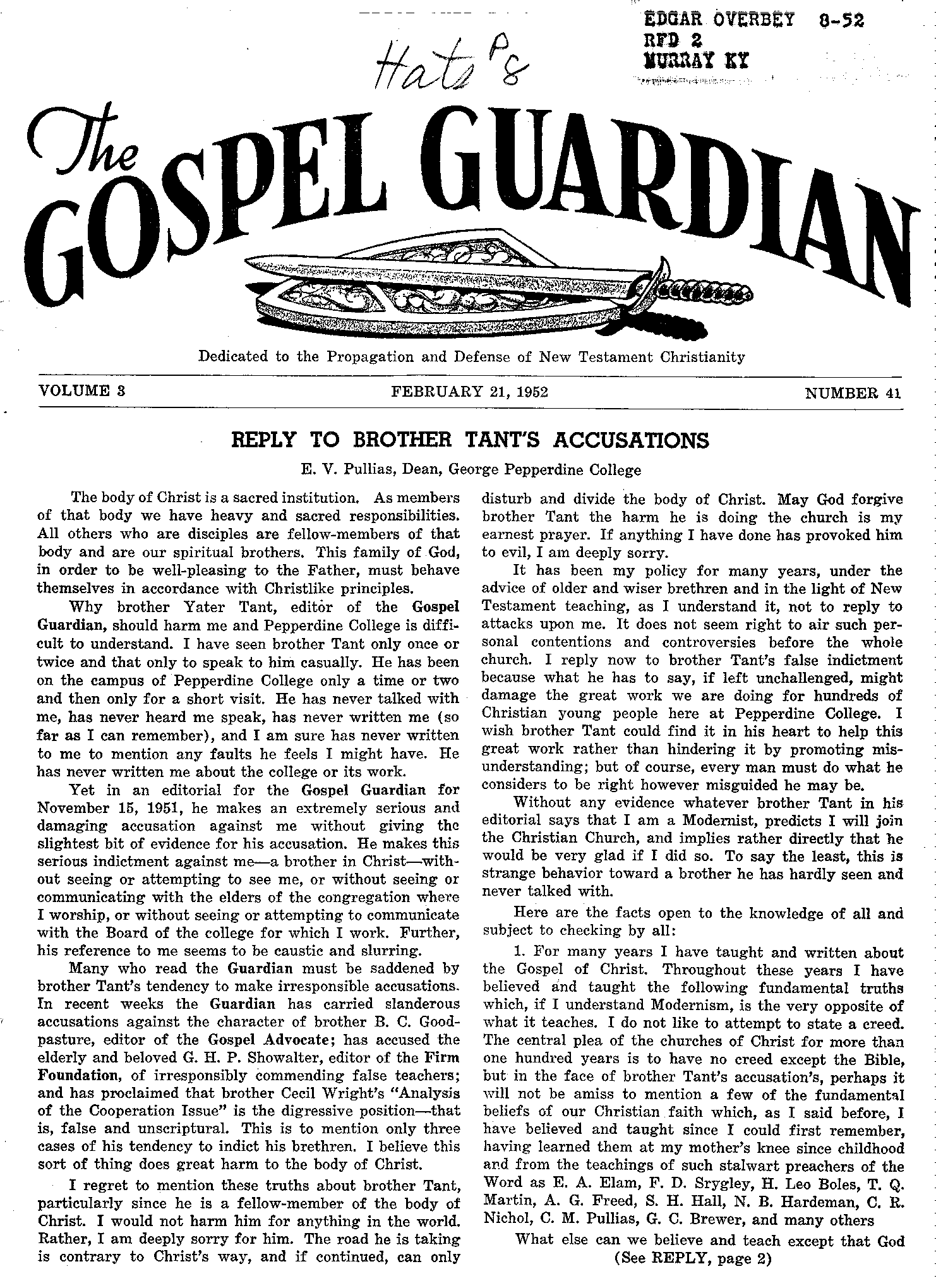 Gospel Guardian Original: Vol.3 No.41 Pg.1