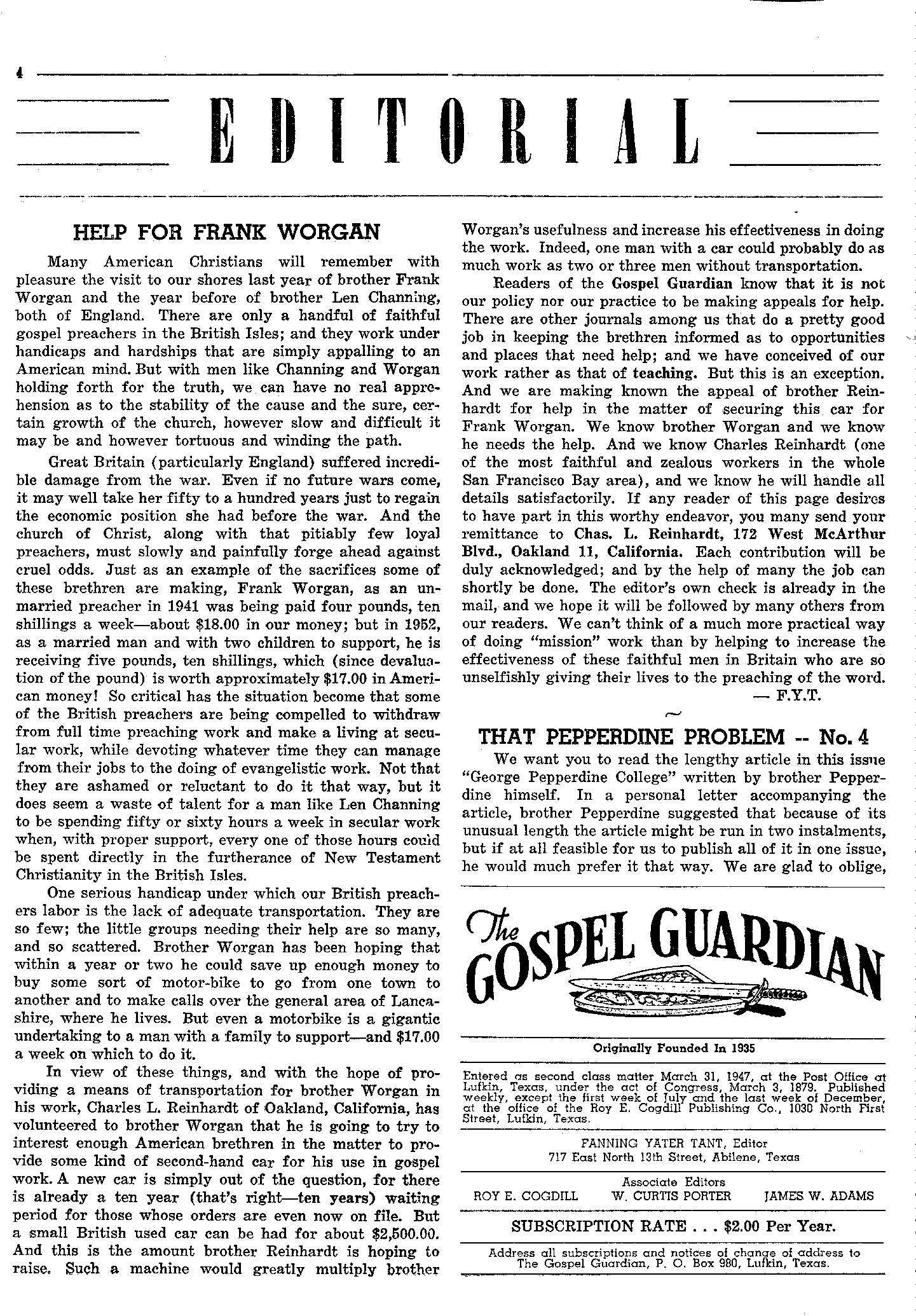 Gospel Guardian Original: Vol.3 No.50 Pg.4