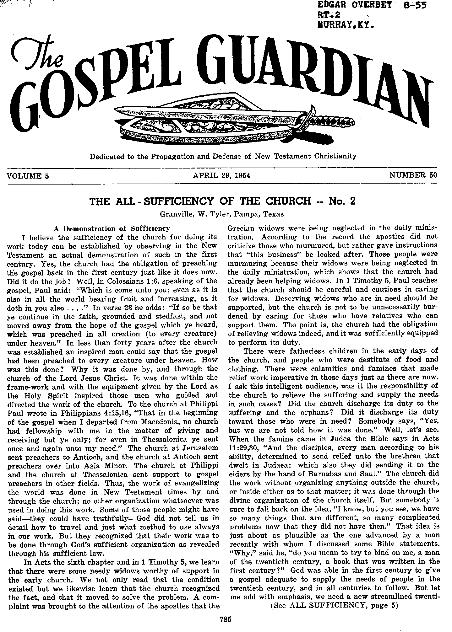 Gospel Guardian Original: Vol.5 No.50 Pg.1